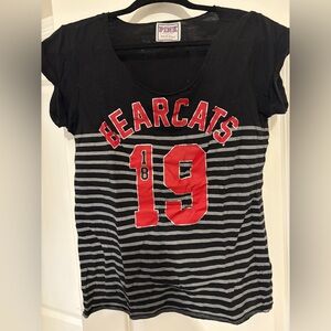PINK Victoria's Secret Black and Gray Striped Bearcats Tee